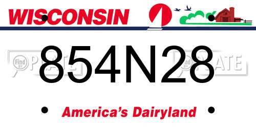 854N28 Wisconsin License Plate