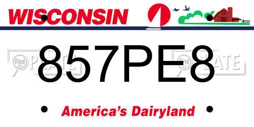 857PE8 Wisconsin License Plate