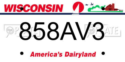 858AV3 Wisconsin License Plate