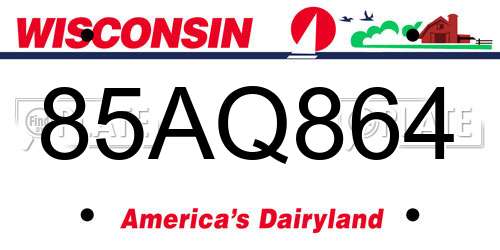 85AQ864 Wisconsin License Plate