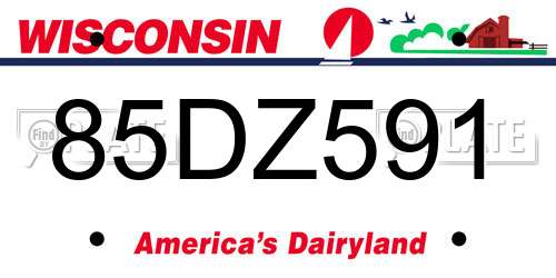 85DZ591 Wisconsin License Plate