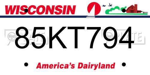 85KT794 Wisconsin License Plate
