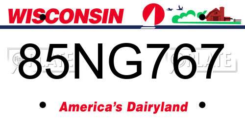 85NG767 Wisconsin License Plate