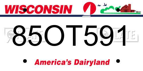 85OT591 Wisconsin License Plate