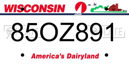 85OZ891 Wisconsin License Plate