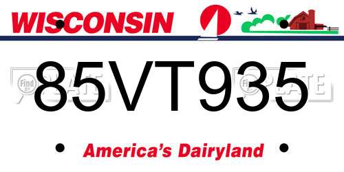 85VT935 Wisconsin License Plate