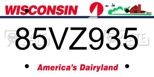 85VZ935 Wisconsin License Plate