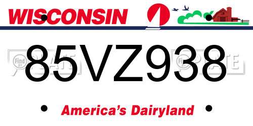 85VZ938 Wisconsin License Plate