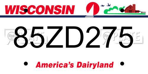 85ZD275 Wisconsin License Plate