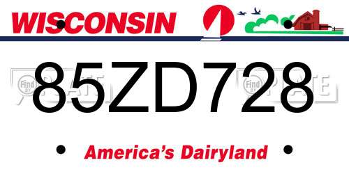 85ZD728 Wisconsin License Plate