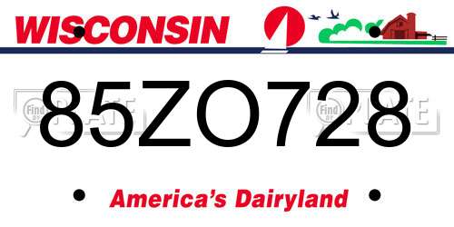 85ZO728 Wisconsin License Plate