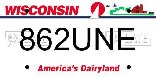 862UNE Wisconsin License Plate