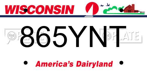 865YNT Wisconsin License Plate
