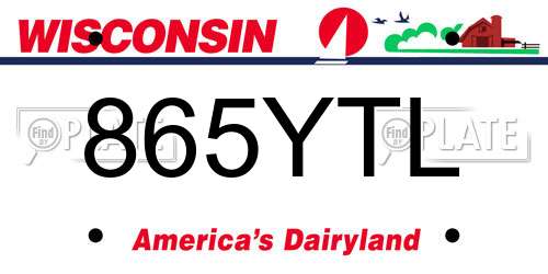 865YTL Wisconsin License Plate