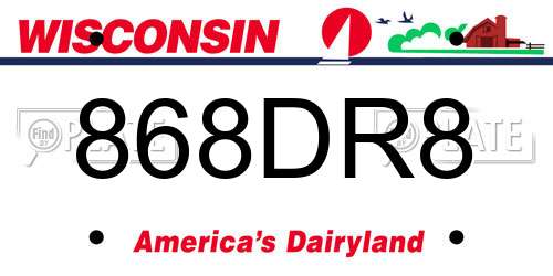 868DR8 Wisconsin License Plate