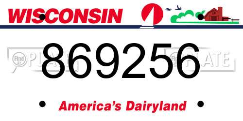 869256 Wisconsin License Plate