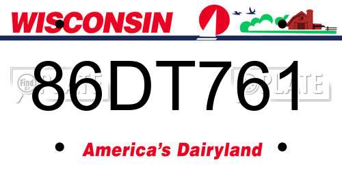 86DT761 Wisconsin License Plate