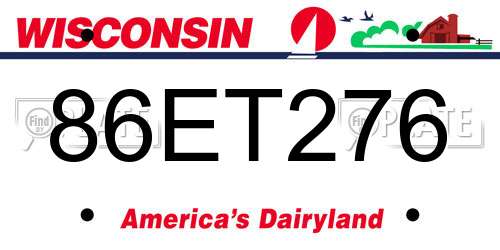 86ET276 Wisconsin License Plate