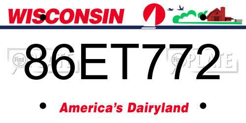 86ET772 Wisconsin License Plate