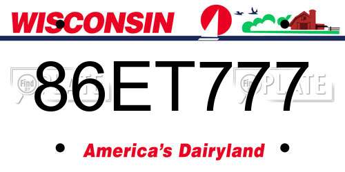86ET777 Wisconsin License Plate