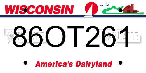 86OT261 Wisconsin License Plate
