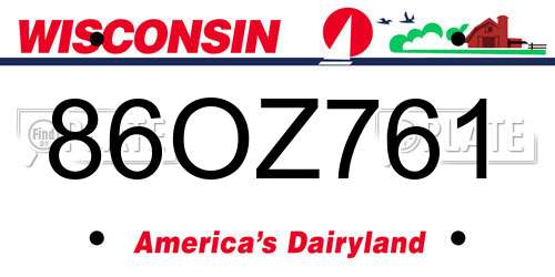 86OZ761 Wisconsin License Plate