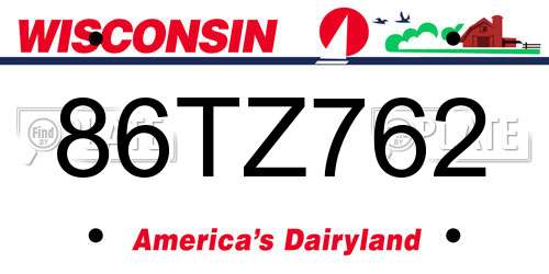 86TZ762 Wisconsin License Plate