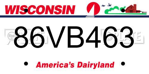 86VB463 Wisconsin License Plate