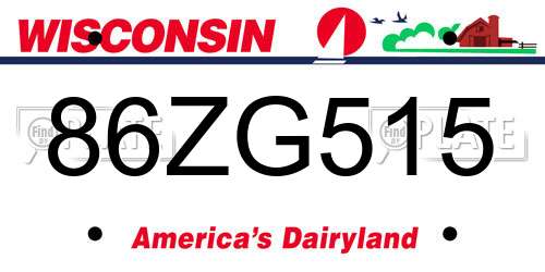 86ZG515 Wisconsin License Plate