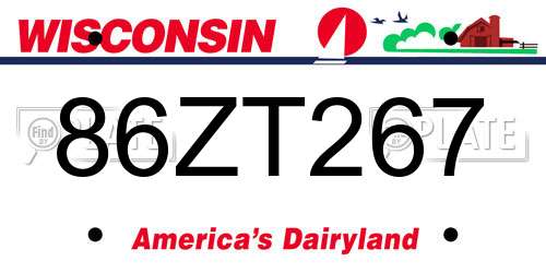 86ZT267 Wisconsin License Plate