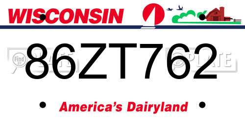 86ZT762 Wisconsin License Plate