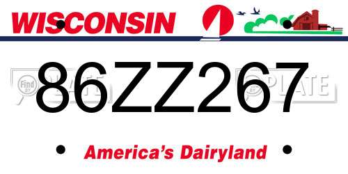 86ZZ267 Wisconsin License Plate