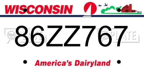 86ZZ767 Wisconsin License Plate