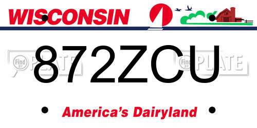 872ZCU Wisconsin License Plate