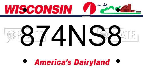 874NS8 Wisconsin License Plate