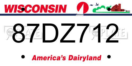 87DZ712 Wisconsin License Plate