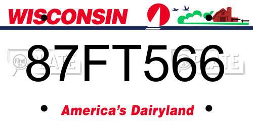 87FT566 Wisconsin License Plate
