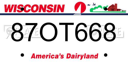 87OT668 Wisconsin License Plate