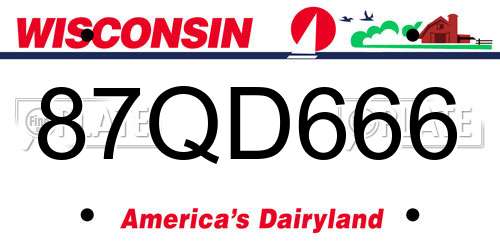 87QD666 Wisconsin License Plate