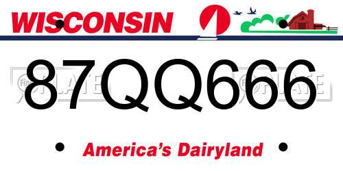 87QQ666 Wisconsin License Plate