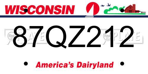 87QZ212 Wisconsin License Plate