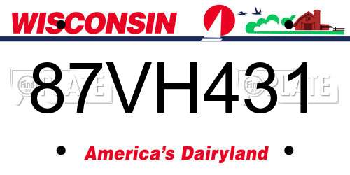 87VH431 Wisconsin License Plate