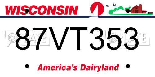 87VT353 Wisconsin License Plate
