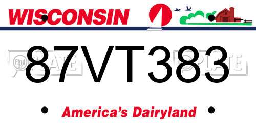 87VT383 Wisconsin License Plate