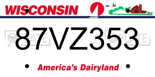 87VZ353 Wisconsin License Plate