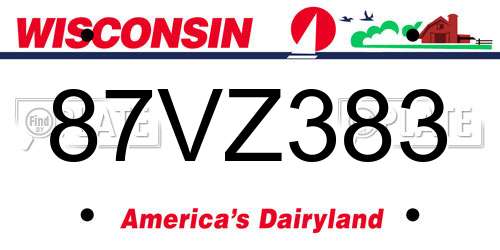 87VZ383 Wisconsin License Plate