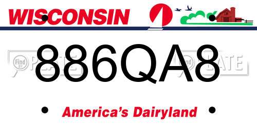 886QA8 Wisconsin License Plate