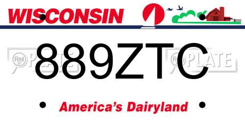 889ZTC Wisconsin License Plate