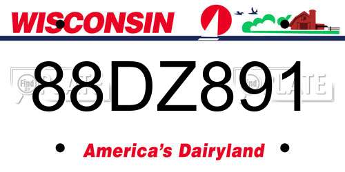88DZ891 Wisconsin License Plate