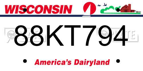 88KT794 Wisconsin License Plate